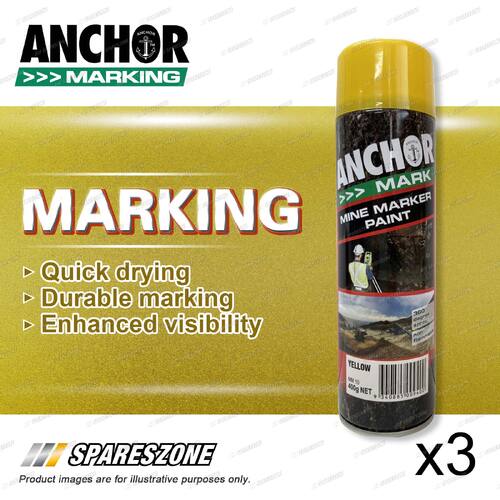 3 x Anchor Mine Marker Yellow Non Flammable Marking Paint 400G Clear and Durable