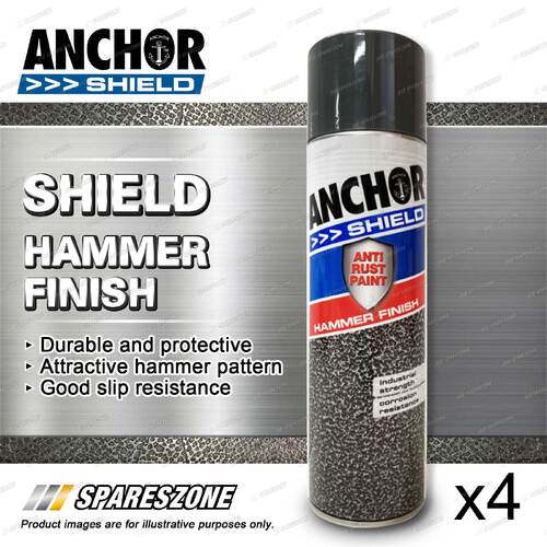 4 Packets of Anchor Shield Hammer Finish Charcoal Aerosol Paint 400 Gram Durable