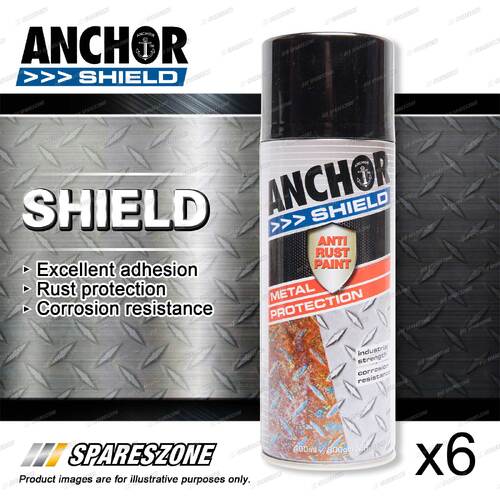 6 Packets of Anchor Shield Gloss Black Aerosol Paint 300 Gram Rust Prevention