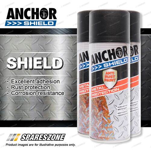 3 Packets of Anchor Shield Satin Black Aerosol Paint 300 Gram Rust Prevention