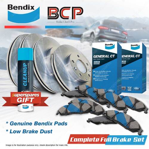 Front BCP Disc Rotors + Rear Bendix GCT Brake Pads for Honda Jazz S GK GF 1.3L