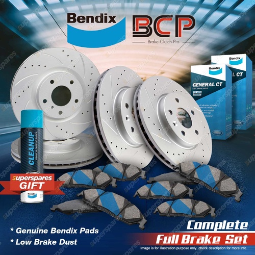 Front + Rear BCP Slotted Brake Rotors Bendix Brake Pads for Jeep Compass MK49