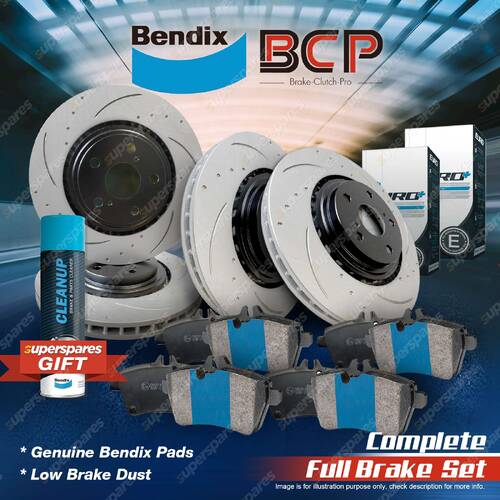 F + R Slotted Rotors Bendix Brake Pads for Renault Fluence X38 2.0L 2010-2014