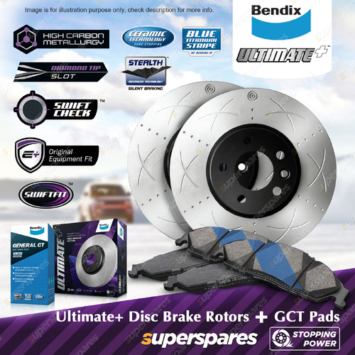 Bendix Rear Ultimate+ Disc Rotors + GCT Brake Pads for Nissan 370Z Z34 3.7 RWD