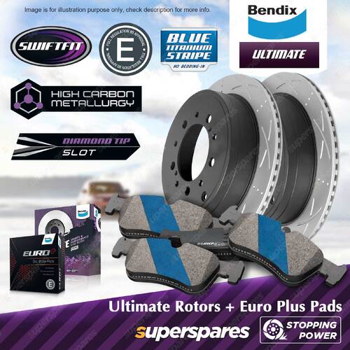 Bendix Rear ULT Rotors + Euro+ Brake Pads for Audi Q5 FYB FYG Q7 4MB 4MG AWD SUV