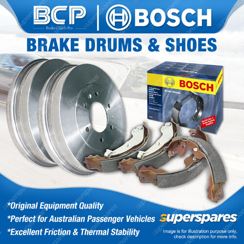 Rear BCP Brake Drums + Bosch Brake Shoes for Toyota Tarago YR21 2.0L 1984-1990