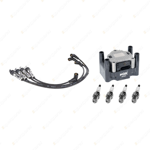 NGK Spark Plugs Coil + Bosch Leads Kit for VW Golf MK4 1J Beetle 9C Transporter