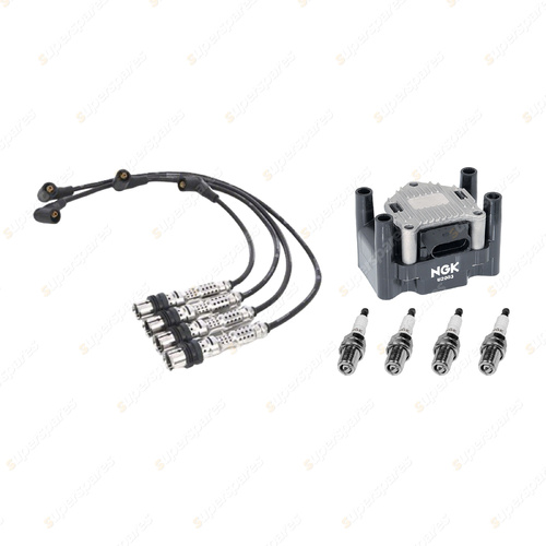 NGK Spark Plugs Coil + Bosch Leads Kit for Volkswagen Polo 9N 1.6L BCD I4 8v