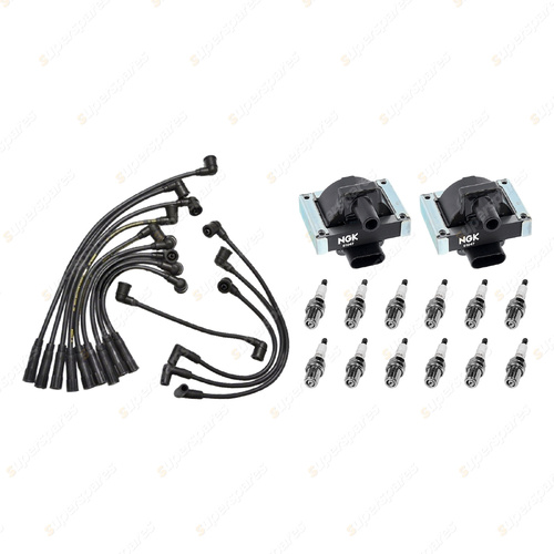 NGK Spark Plugs Coils + Bosch Leads Kit for Jaguar XJ12 XJS 6.0L 8D V12 24v RWD