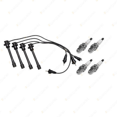 4 x NGK Spark Plugs + Bosch Ignition Leads Kit for Toyota Landcruiser RZJ95 LPG