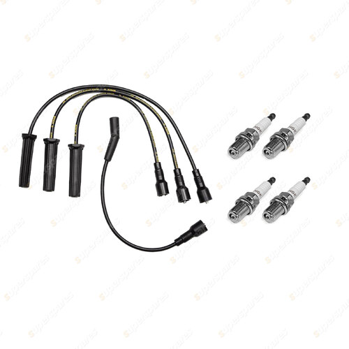 4x NGK Spark Plugs + Bosch Ignition Leads Kit for Daewoo Kalos T200 Lanos A15SMS