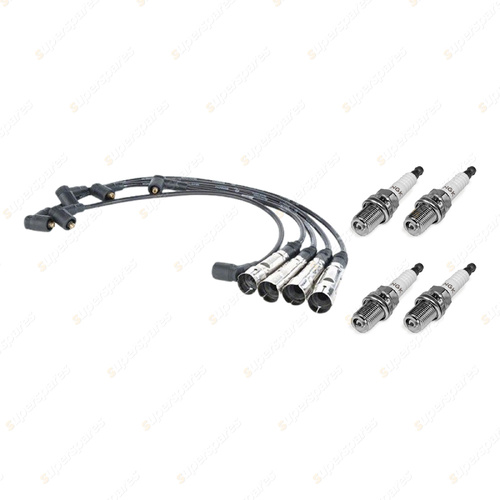 4 x NGK Spark Plugs + Bosch Ignition Leads Kit for Volkswagen Polo 6N 1.6L AEE