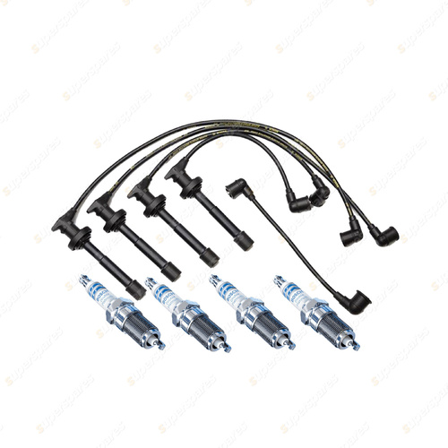 Bosch 4 Spark Plugs+Lead Kit for Nissan Presea R10 HR10 2.0L SR20DE I4 1990-1992