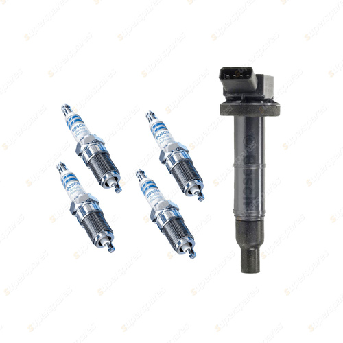 Bosch 4 Spark Plugs+Ignition Coil for Toyota Avensis ACM21R 2.4L 2AZFE I4 05-10