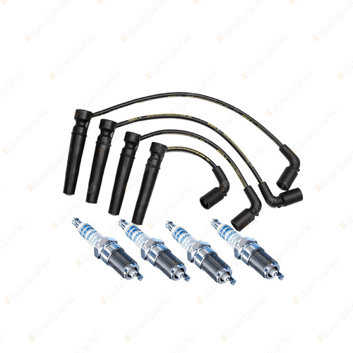 Bosch 4 Spark Plugs+Lead Kit for Holden Barina TK SA086 1.6L I4 77KW 05-11