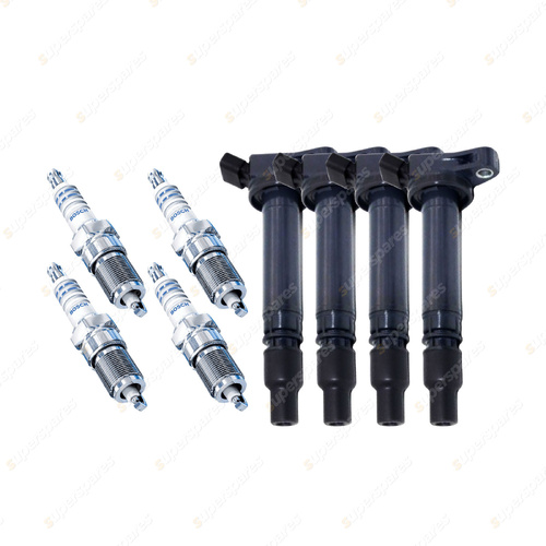 Bosch 4 Spark Plugs+4 Ignition Coils for Toyota Landcruiser RZJ120R 2.7L I4