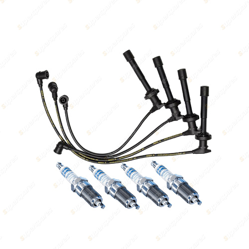 Bosch 4 Spark Plugs+Lead Kit for Nissan Bluebird U14 EU14 1.8L SR18DE I4 96-98