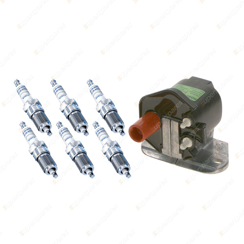 Bosch 6 Spark Plugs+Ignition Coil for Mercedes Benz 300SEL W140 3.2L I6 91-93