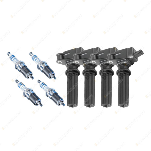 Bosch 4 Spark Plugs+4 Ignition Coils for Ford Focus LW Kuga TF 2.0L I4 16V 11-16
