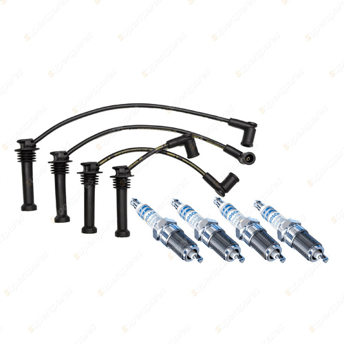 Bosch 4 Spark Plug+Lead Kit for Ford Focus LR AXXGC AXXWP BXXGC FXXWP 1.8L I4