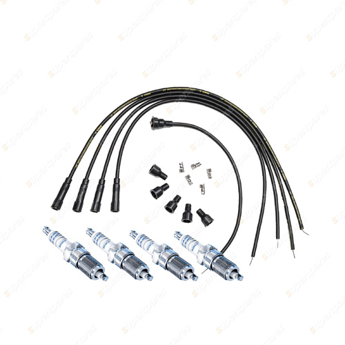 Bosch 4 Spark Plugs+Lead Kit for Toyota Toyoace RY31R 2.0L 5R I4 8V 80-85