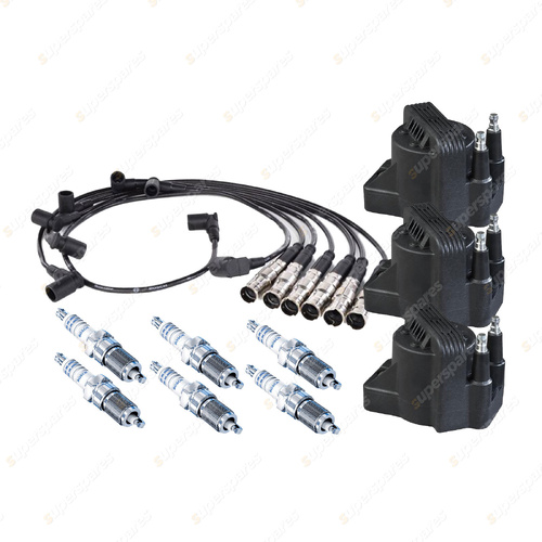 Bosch 6 Spark Plugs 3 Coil Lead Kit for Mercedes Benz 260E W124 2.6L I6 88-91