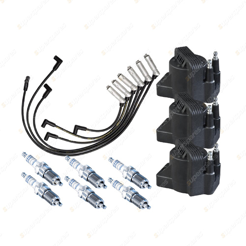 Bosch 6 Spark Plugs 3 Coil Lead Kit for Holden Commodore VX VU VY Calais Caprice