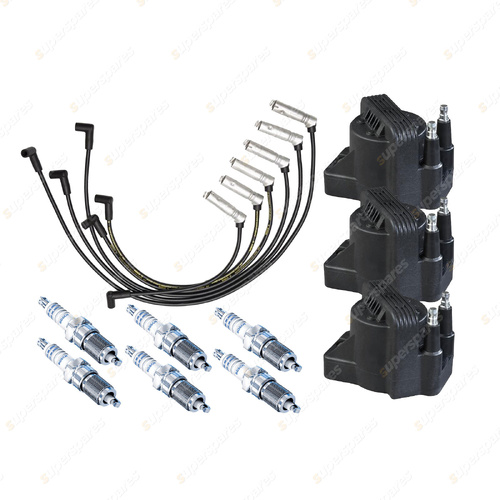 Bosch 6 Spark Plugs 3 Coil Lead Kit for Holden Monaro V2 Statesman VK 3.8L V6