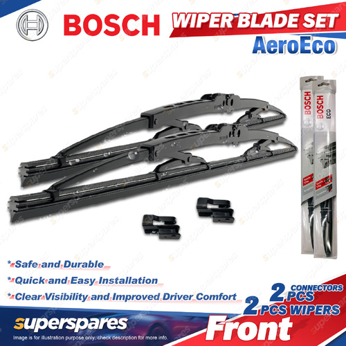 2x Bosch Front AeroEco Wiper Blades + Connectors for Nissan 370Z Z34 3.7L V6 24v