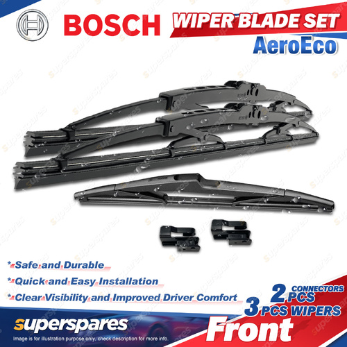 1 x Bosch F & R AeroEco Wiper Blade Set + Connectors for Nissan Leaf ZE1 BEV
