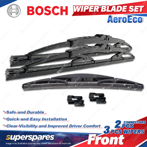1 x Bosch F & R AeroEco Wiper Blade Set + Connectors for Nissan Leaf ZE0 ZE1