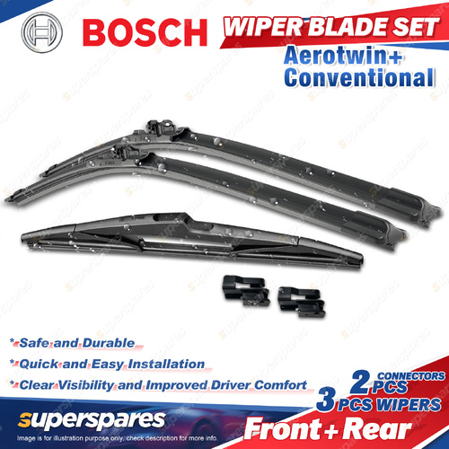1 x Bosch Aerotwin Retrofit Wiper Blade Set + Connectors for Nissan Leaf ZE1 BEV