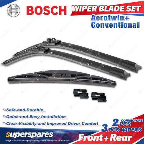 1 x Bosch F & R Aerotwin Wiper Blade Set + Connectors for Nissan Leaf ZE0 ZE1