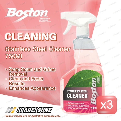 3 x Boston Stainless Steel Cleaner 750ML - Remove Fingerprints Smudges and Dirt