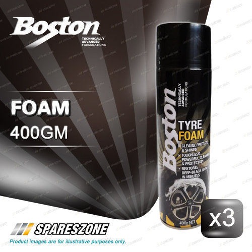 3 x Boston Tyre Foam 400Gm - Fast-Acting Spray-On Foam No Wiping Required