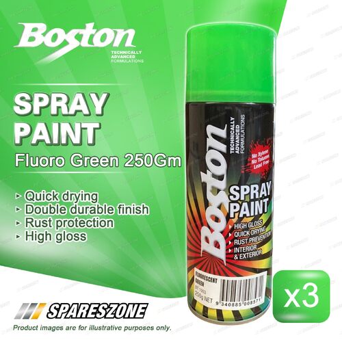 3 x Boston Fluoro Vibrant Fluorescent Green Spray Paint 250G Enhance Surfaces