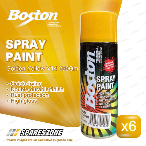 6 x Boston Vibrant Golden Yellow Y14 Enamel Spray Paint 250 Gram Bright Finish