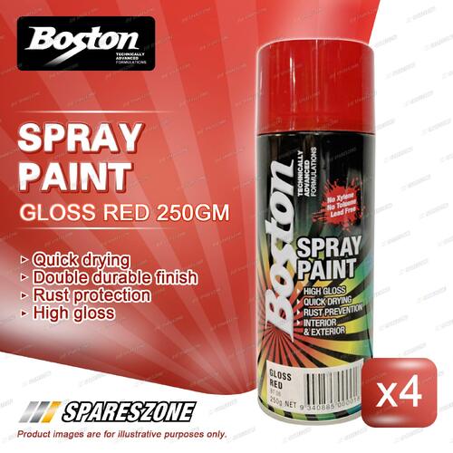 4 x Boston Gloss Red Spray Paint Can 250 Gram High Gloss Rust Protection