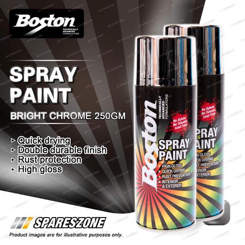 2 x Boston Bright Chrome Spray Paint Can 250 Gram High Gloss Rust Protection