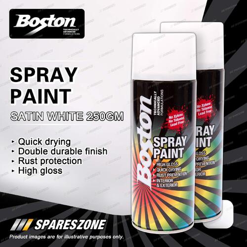 2 x Boston Satin White Spray Paint Can 250 Gram High Gloss Rust Protection