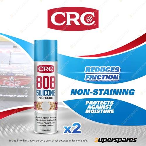 2 x CRC 808 Multi-Purpose Silicone Spray 330g/500ml - Non-Staining Odourless