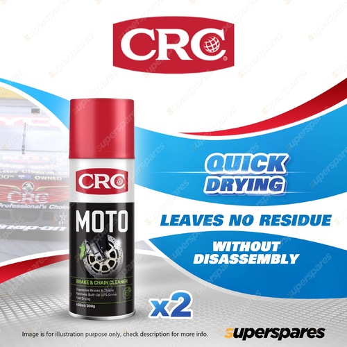 2 x CRC Moto Brake & Chain Cleaner 400ml/300g - Removes Grease & Reduce Downtime