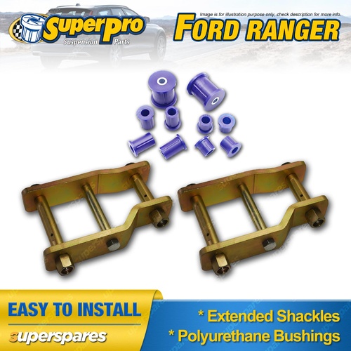Extended Greasable Shackles & Superpro Poly Bushings kit for Ford Ranger PX