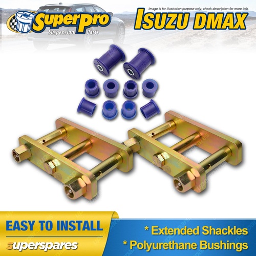 Extended Greasable Shackles & Superpro Bushings kit for Isuzu Dmax gen1 08-11