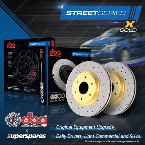 DBA X Gold Cross Drilled Front Disc Brake Rotors for Jeep Wrangler TJ 1999-2006