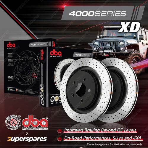 2x DBA Front 4000 XD Drilled Dimpled Disc Brake Rotors for Holden Commodore VE