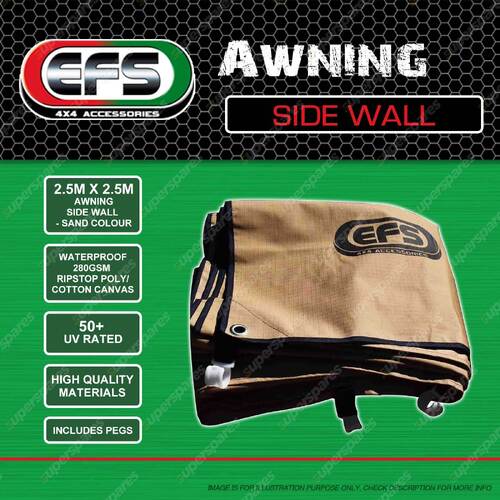 EFS Sand Colour Waterproof Ripstop 50+ UV Rated Awning Side Wall 2.5m x 2.5m