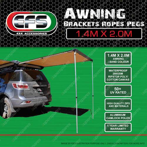EFS Sand Colour Waterproof Ripstop Awning Brackets Ropes Pegs 1.4m x 2.0m
