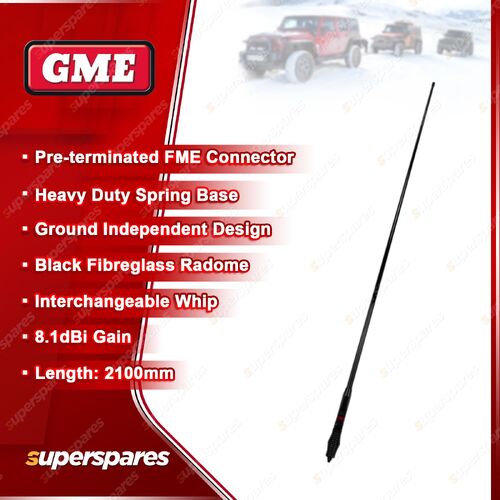 GME 2100mm 8.1DBI Gain Black Radome Antenna - Heavy Duty Spring Base AE4706B