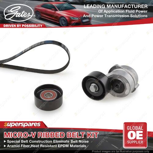Gates Micro-V Ribbed Belt Kit for Kia Sorento BL 2.5L 125KW D4CB 2007-2009